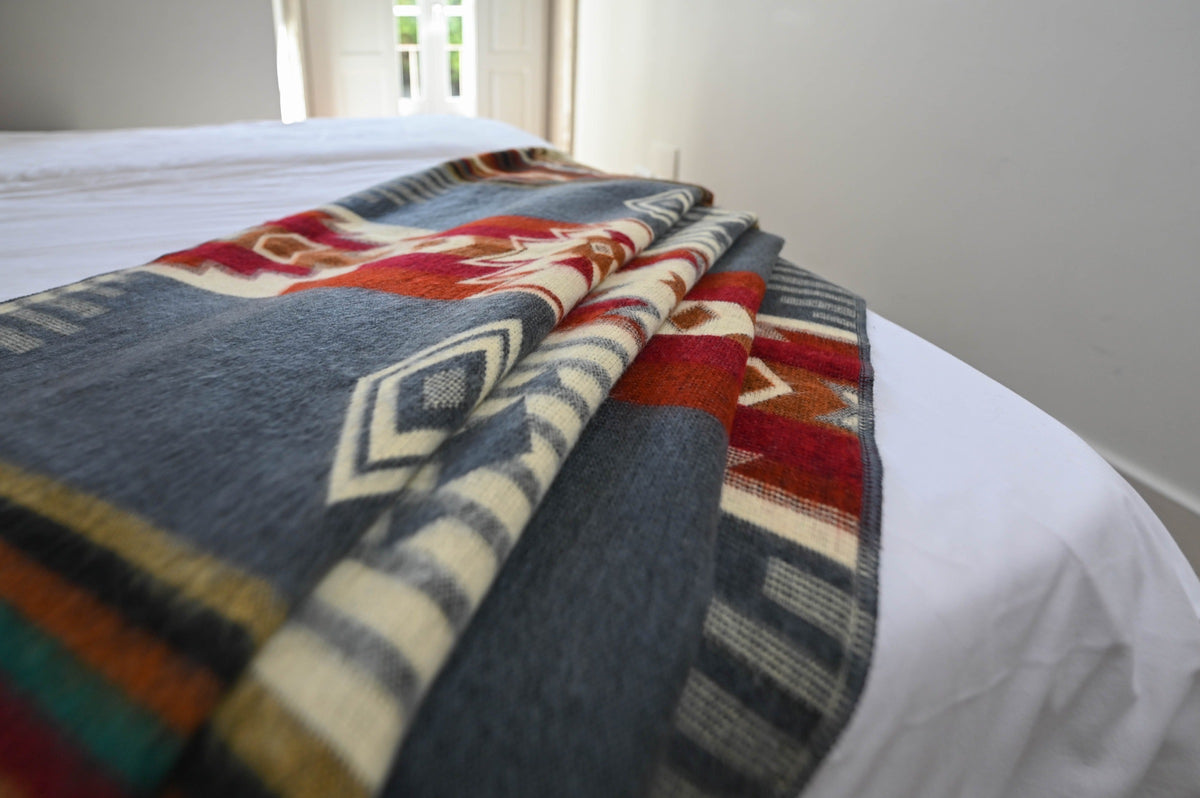Folded Andean Horizon alpaca blanket showing its geometric pattern