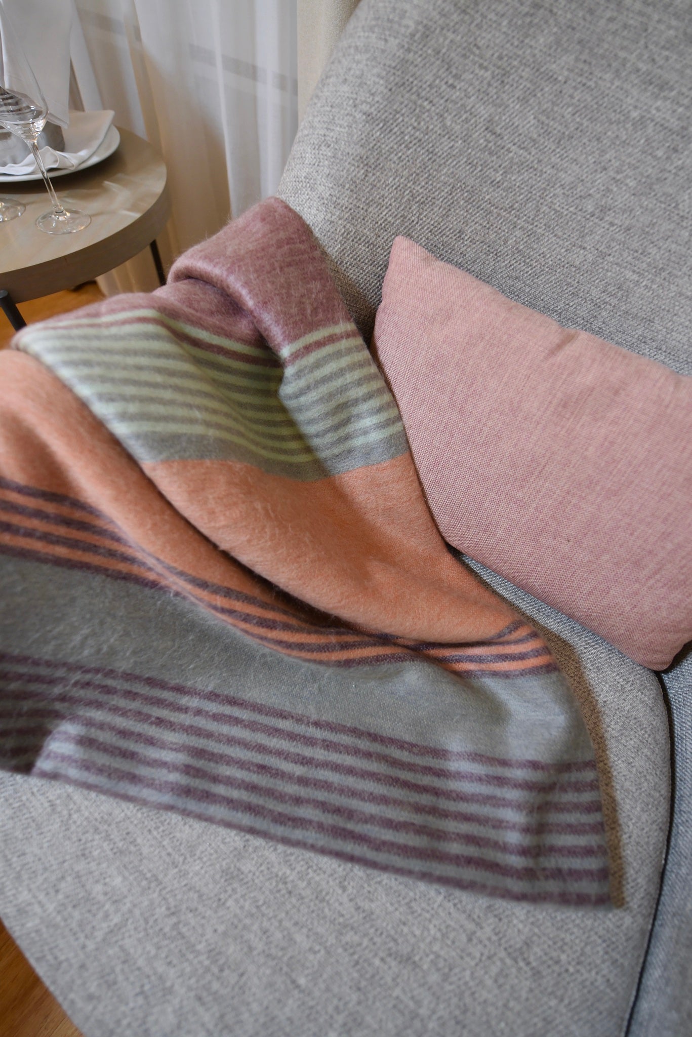 Gradient Striped Baby Alpaca Wool Blanket 90" x 70" - Laipaca: Handcrafted Alpaca Finery