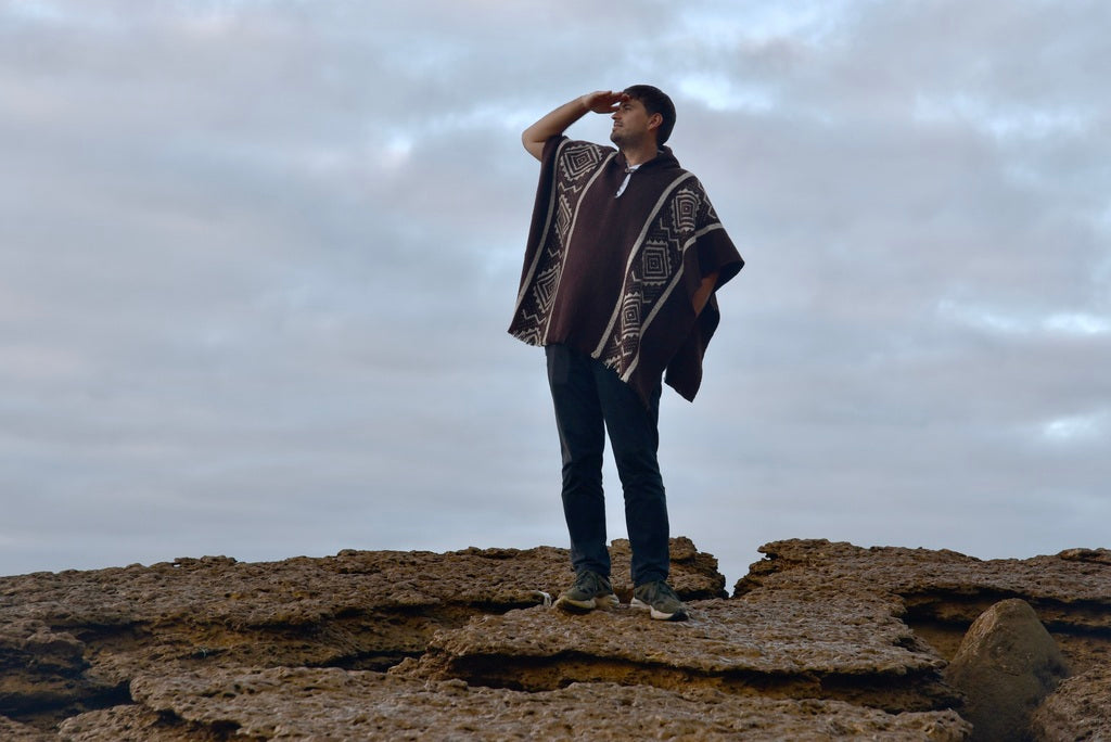 Dark Brown Llama Wool Unisex Poncho - Laipaca: Handcrafted Alpaca Finery