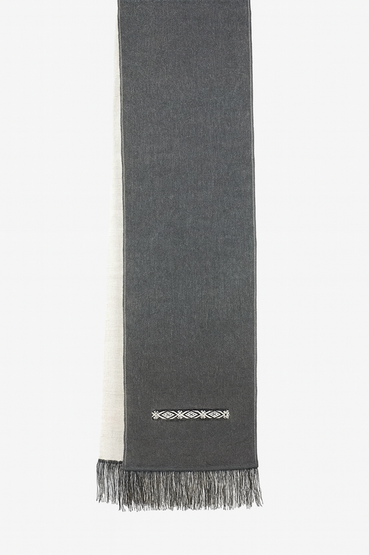 Slate Grey-Ivory Reversible Alpaca Scarf with Embroidery