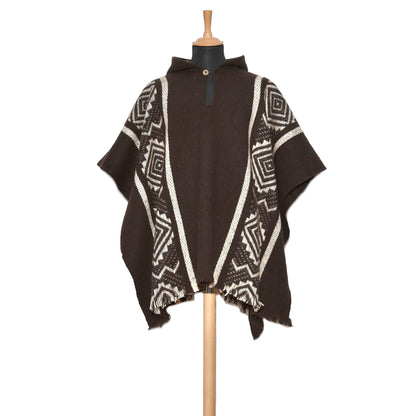 Dark Brown Llama Wool Unisex Poncho - Laipaca: Handcrafted Alpaca Finery