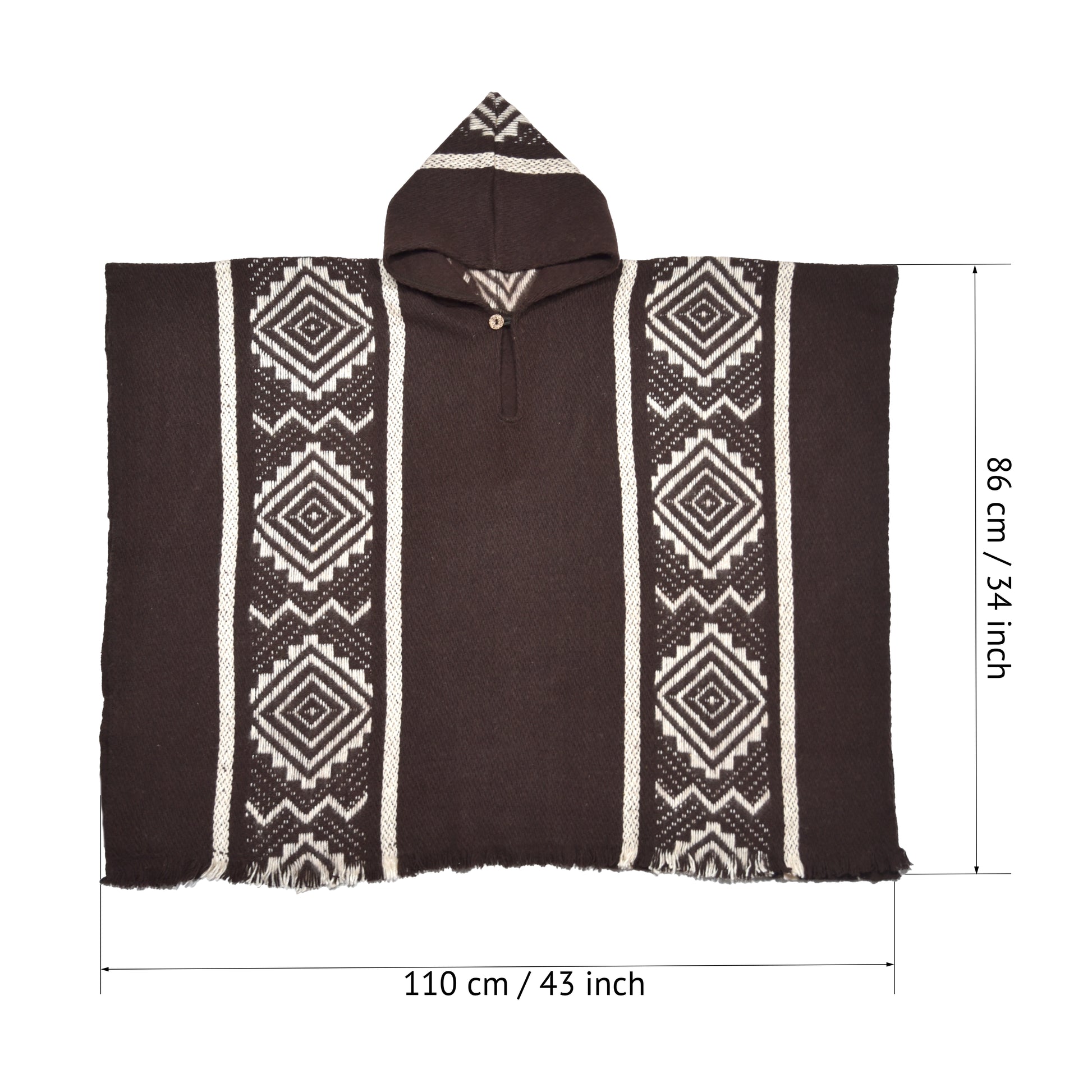 Dark Brown Llama Wool Unisex Poncho - Laipaca: Handcrafted Alpaca Finery