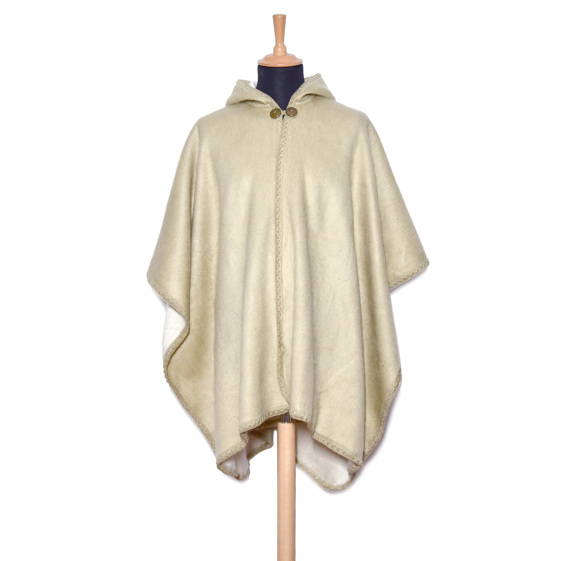 Creamy Beige Lightweight Alpaca Wool Hooded Poncho - Laipaca: Handcrafted Alpaca Finery