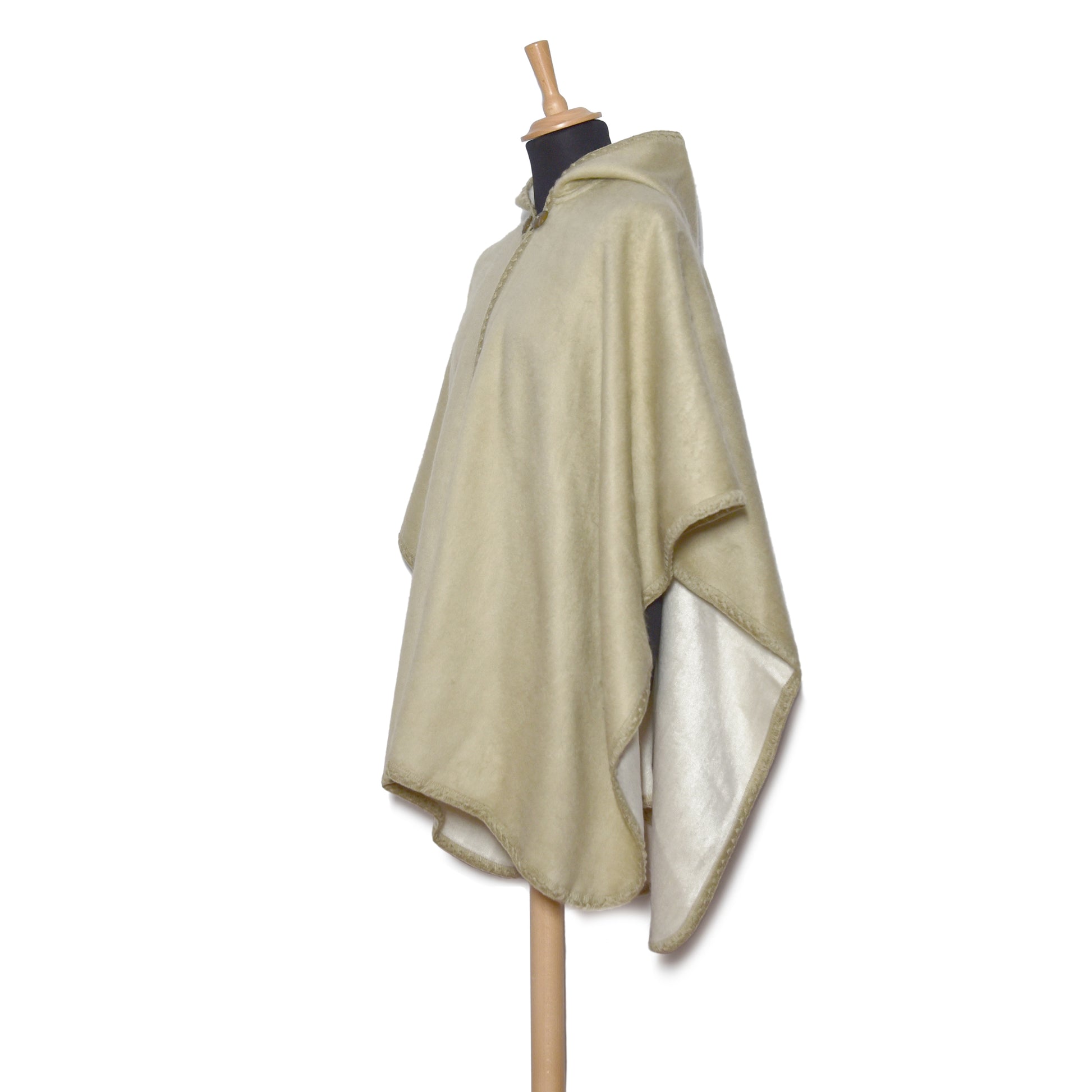 Creamy Beige Lightweight Alpaca Wool Hooded Poncho - Laipaca: Handcrafted Alpaca Finery