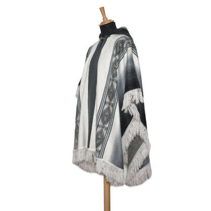 Lightweight Bluish-Gray Alpaca Hooded Poncho - Laipaca: Handcrafted Alpaca Finery