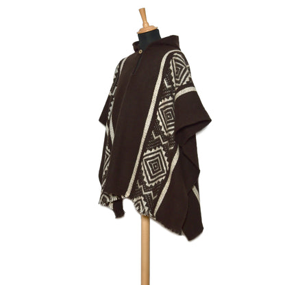 Dark Brown Llama Wool Unisex Poncho - Laipaca: Handcrafted Alpaca Finery