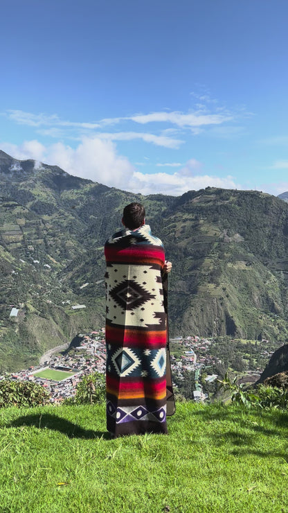 Aztec Patterned Baby Alpaca Blanket 230 cm x 195 cm Extra Large