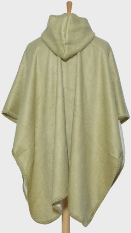 Creamy Beige Lightweight Alpaca Wool Hooded Poncho - Laipaca: Handcrafted Alpaca Finery