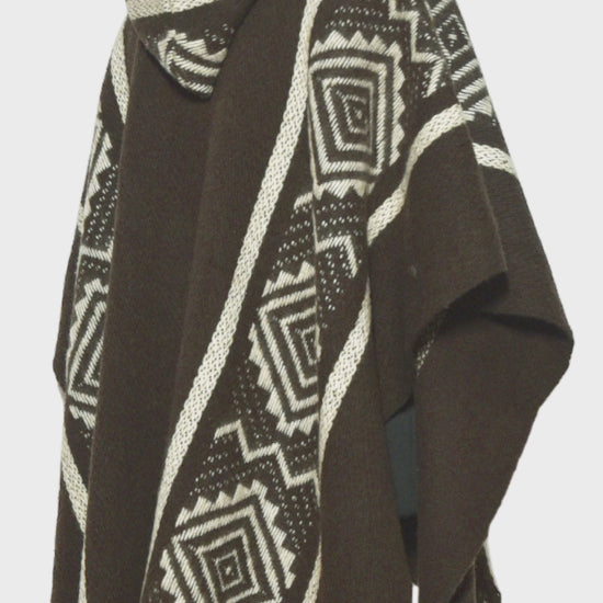 Dark Brown Llama Wool Unisex Poncho - Laipaca: Handcrafted Alpaca Finery