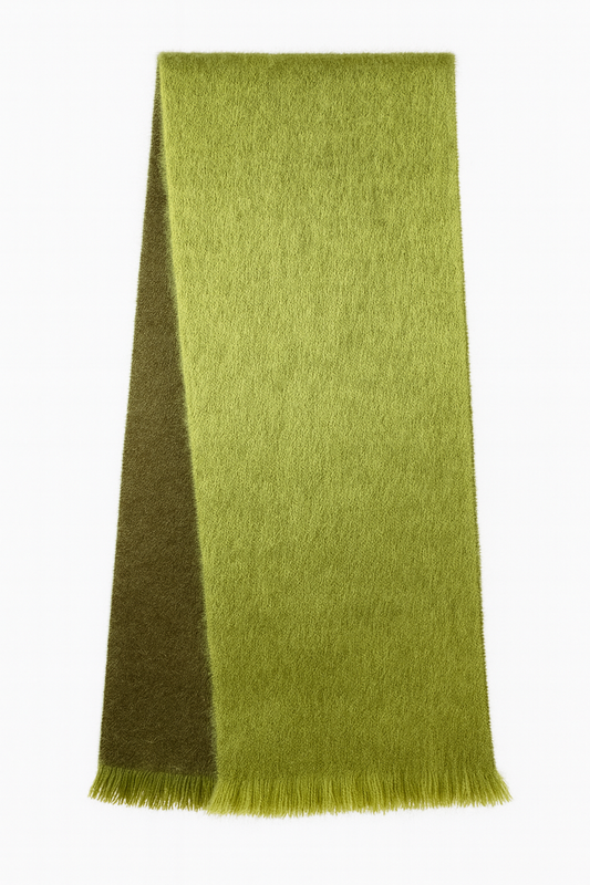 Lime–Olive Reversible Alpaca Scarf